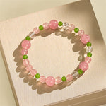 Buddha Stones Strawberry Quartz Green Agate Clear Quartz Healing Bracelet