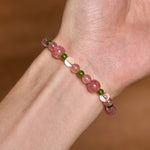 Buddha Stones Strawberry Quartz Green Agate Clear Quartz Healing Bracelet