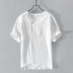 Buddha Stones Summer Casual Asymmetrical V-Neck Button Solid Men's Short Sleeve Shirts