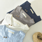 Buddha Stones Summer Casual Asymmetrical V-Neck Button Solid Men's Short Sleeve Shirts
