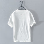 Buddha Stones Summer Casual Asymmetrical V-Neck Button Solid Men's Short Sleeve Shirts