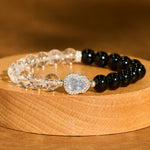 Buddha Stones Clear Quartz Black Obsidian Gourd Clarity Bracelet