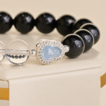 Buddha Stones Clear Quartz Black Obsidian Gourd Clarity Bracelet
