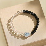 Buddha Stones Clear Quartz Black Obsidian Gourd Clarity Bracelet