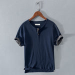 Buddha Stones Summer Casual Minimalist Two Buttons Solid Cotton Linen Men's Short Sleeve Shirts
