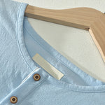 Buddha Stones Summer Casual Minimalist Two Buttons Solid Cotton Linen Men's Short Sleeve Shirts