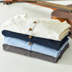Buddha Stones Summer Casual Minimalist Two Buttons Solid Cotton Linen Men's Short Sleeve Shirts
