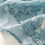 Buddha Stones Summer Casual Vintage Drawstring Blue Floral Women's Short Sleeve Dress