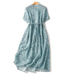 Buddha Stones Summer Casual Vintage Drawstring Blue Floral Women's Short Sleeve Dress