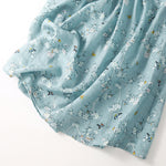 Buddha Stones Summer Casual Vintage Drawstring Blue Floral Women's Short Sleeve Dress