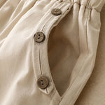 Buddha Stones Spring Summer Casual Decorative Buttons Solid Cropped Pants Women's Harem Pants With Pocket