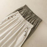 Buddha Stones Spring Summer Casual Decorative Buttons Solid Cropped Pants Women's Harem Pants With Pocket