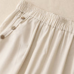 Buddha Stones Spring Summer Casual Decorative Buttons Solid Cropped Pants Women's Harem Pants With Pocket