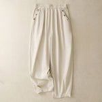 Buddha Stones Spring Summer Casual Decorative Buttons Solid Cropped Pants Women's Harem Pants With Pocket