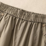 Buddha Stones Spring Summer Casual Decorative Buttons Solid Cropped Pants Women's Harem Pants With Pocket