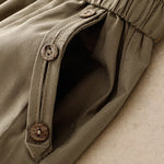 Buddha Stones Spring Summer Casual Decorative Buttons Solid Cropped Pants Women's Harem Pants With Pocket