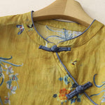 Buddha Stones Summer Tang Style Vintage Frog Button Orchid Floral Women's Sleeveless Shirts Tank Top
