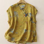 Buddha Stones Summer Tang Style Vintage Frog Button Orchid Floral Women's Sleeveless Shirts Tank Top
