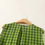 Buddha Stones Summer Casual Green Plaid Pattern Ruffles Cotton Tank Top Women's Sleeveless Shirts