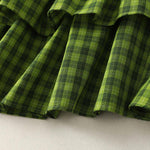 Buddha Stones Summer Casual Green Plaid Pattern Ruffles Cotton Tank Top Women's Sleeveless Shirts