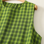 Buddha Stones Summer Casual Green Plaid Pattern Ruffles Cotton Tank Top Women's Sleeveless Shirts