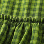 Buddha Stones Summer Casual Green Plaid Pattern Ruffles Cotton Tank Top Women's Sleeveless Shirts