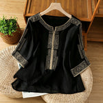 Buddha Stones Summer Boho Casual Embroidery Geometric Women's Short Sleeve T-Shirts