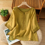 Buddha Stones Summer Boho Casual Embroidery Geometric Women's Short Sleeve T-Shirts