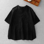 Buddha Stones Summer Casual Minimalist Back Buttons Solid Women's Short Sleeve T-Shirts With Front Pockets