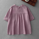 Buddha Stones Summer Casual Minimalist Back Buttons Solid Women's Short Sleeve T-Shirts With Front Pockets