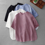 Buddha Stones Summer Casual Minimalist Back Buttons Solid Women's Short Sleeve T-Shirts With Front Pockets