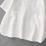 Buddha Stones Summer Casual Minimalist Back Buttons Solid Women's Short Sleeve T-Shirts With Front Pockets