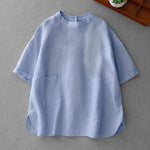 Buddha Stones Summer Casual Minimalist Back Buttons Solid Women's Short Sleeve T-Shirts With Front Pockets