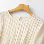 Buddha Stones Summer Elegant Pleated Solid Women's Short Sleeve T-Shirts
