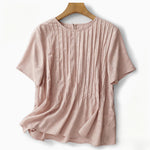 Buddha Stones Summer Elegant Pleated Solid Women's Short Sleeve T-Shirts