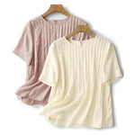 Buddha Stones Summer Elegant Pleated Solid Women's Short Sleeve T-Shirts