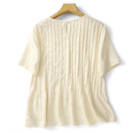 Buddha Stones Summer Elegant Pleated Solid Women's Short Sleeve T-Shirts