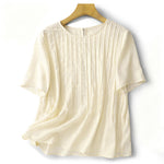 Buddha Stones Summer Elegant Pleated Solid Women's Short Sleeve T-Shirts