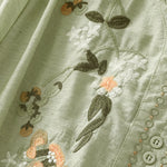 Buddha Stones Summer Boho Embroidery Floral Women's Short Sleeve Shirt