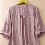 Buddha Stones Summer Boho Embroidery Floral Women's Short Sleeve Shirt