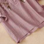 Buddha Stones Summer Boho Embroidery Floral Women's Short Sleeve Shirt