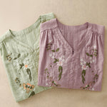 Buddha Stones Summer Boho Embroidery Floral Women's Short Sleeve Shirt