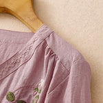 Buddha Stones Summer Boho Embroidery Floral Women's Short Sleeve Shirt