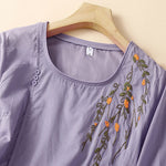 Buddha Stones Summer Casual Crew Neck Embroidery Flower Women's Short Sleeve T-Shirts