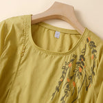 Buddha Stones Summer Casual Crew Neck Embroidery Flower Women's Short Sleeve T-Shirts