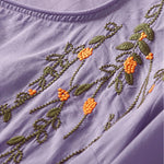 Buddha Stones Summer Casual Crew Neck Embroidery Flower Women's Short Sleeve T-Shirts