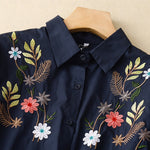Buddha Stones Spring Summer Boho Embroidery Floral Women's Short Sleeve Shirt