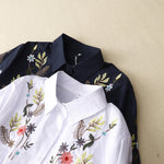 Buddha Stones Spring Summer Boho Embroidery Floral Women's Short Sleeve Shirt