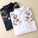 Buddha Stones Spring Summer Boho Embroidery Floral Women's Short Sleeve Shirt