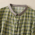 Buddha Stones Summer Vintage Button Up Plaid Women's Short Sleeve Shirts